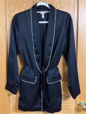 Victoria’s Secret black satin smoking jacket robe with tassel belt